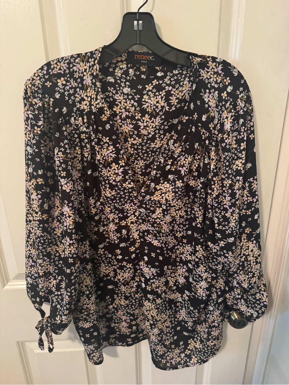 Renee C. Black Floral Blouse